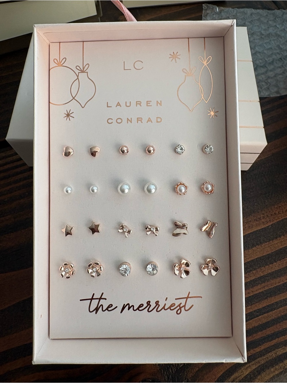 LC Lauren Conrad Rose Gold and White Pearl 12-Pair Earring Box Set